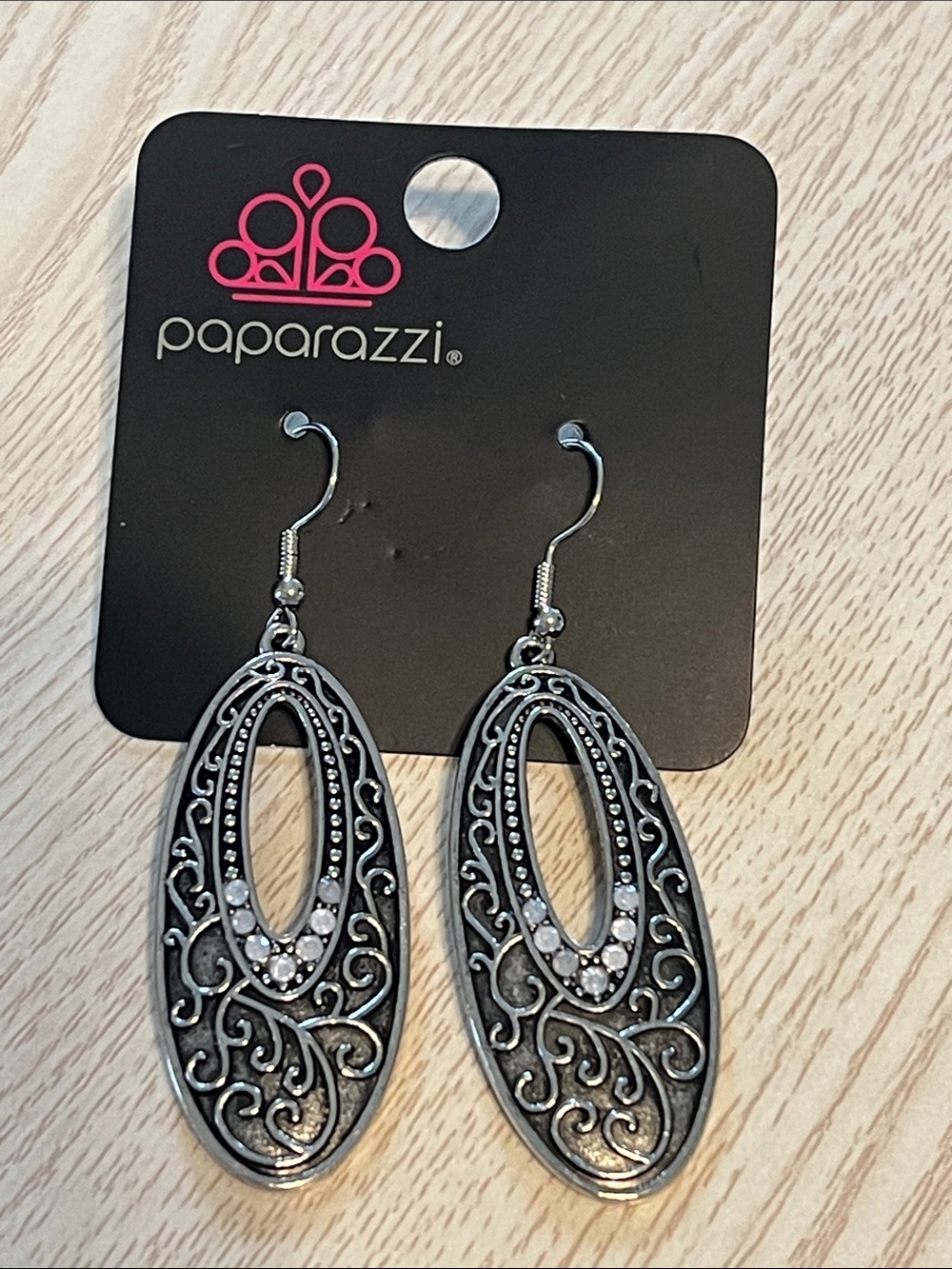 Paparazzi Silver-Tone Filigree Oval Dangle Earrings